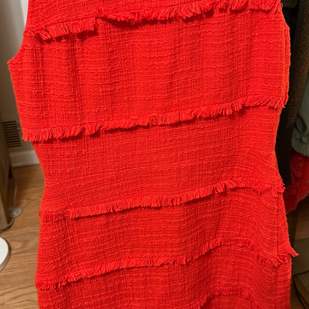 J. CREW Size 8 Sheath Dress Burnt orange/redTweed Texture Tiered Fringe Lined - Picture 5 of 12